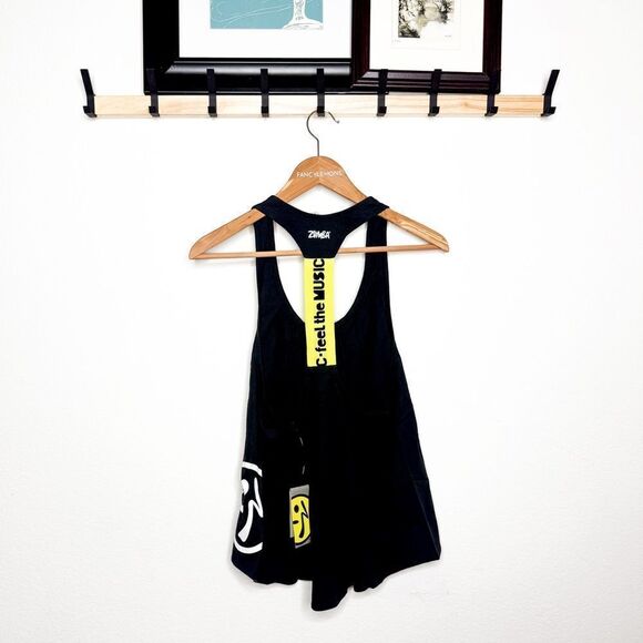 Zumba NWT! Women's Let Loose Racerback Tank Top Black & Yellow Size Small - Picture 3 of 8